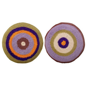 Set de deux housses crochetées style vintage, mauve, olive, orange - Modus Vivendi Antiques
