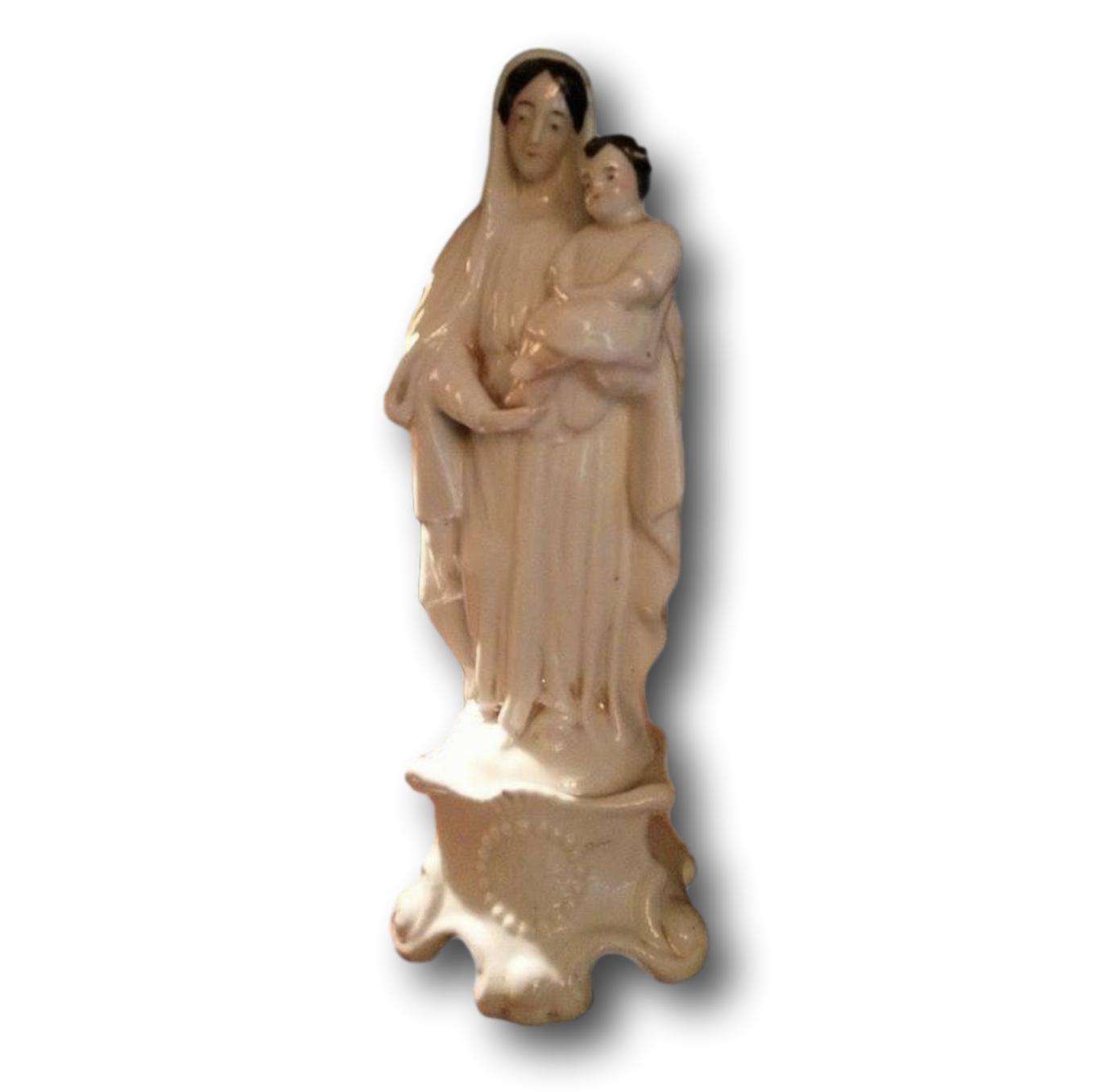 Vierge à l'enfant, XIXème, peinte et reste de dorures, marque et numéro de série - Modus Vivendi Antiques